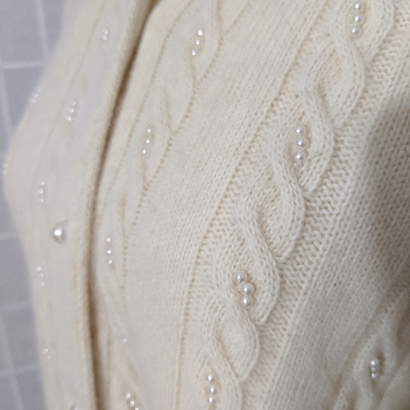 Vintage angora 60s beaded cardigan sweater S - Picture 4 of 6